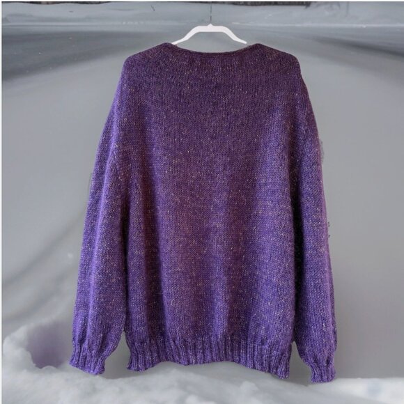 Handmade Women's Hand Knit Purple Mohair Alpaca Silk Lurex Sweater Pullover - Picture 3 of 14
